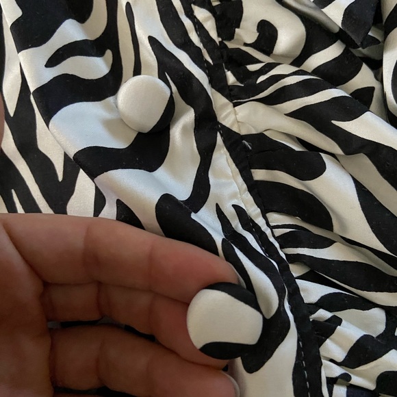 Black and White Ruffle Collar Zebra Print Wrap Top - Picture 4 of 6